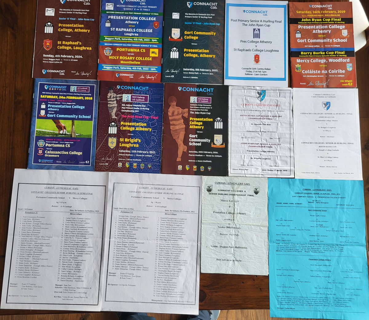 mgbosco71's tweet photo. The @ConnachtGAA John Ryan Senior Hurling Colleges Final @PresHurling v @ClaregalwayColl tonight at 6pm in Ballinasloe, my collection of Connacht Final Programs, missing a few 1981,82,85 any help in Locating these would  be great you can msg me @Galway_GAA @officialgaa https://t.co/Wv1CHgJ0kh