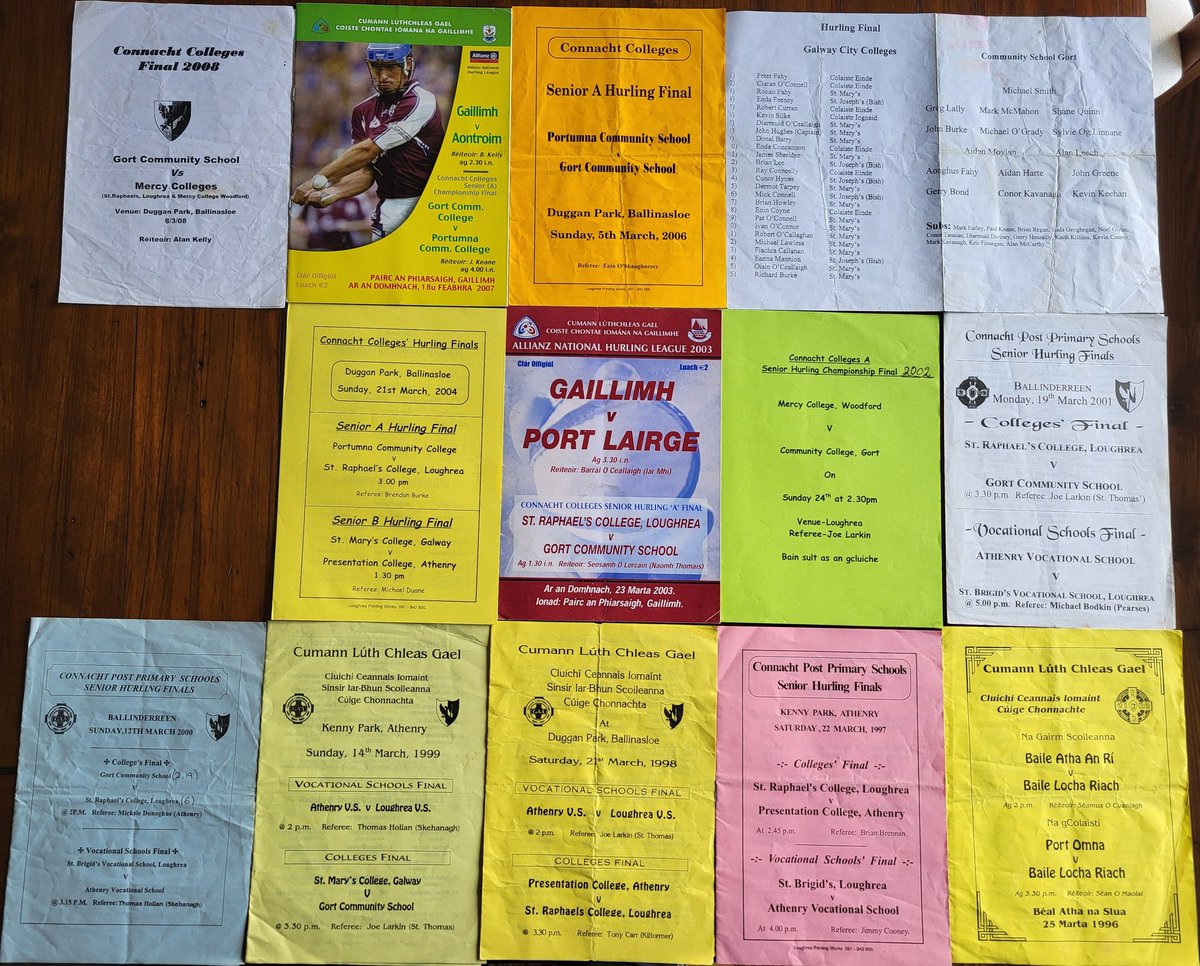 mgbosco71's tweet photo. The @ConnachtGAA John Ryan Senior Hurling Colleges Final @PresHurling v @ClaregalwayColl tonight at 6pm in Ballinasloe, my collection of Connacht Final Programs, missing a few 1981,82,85 any help in Locating these would  be great you can msg me @Galway_GAA @officialgaa https://t.co/Wv1CHgJ0kh
