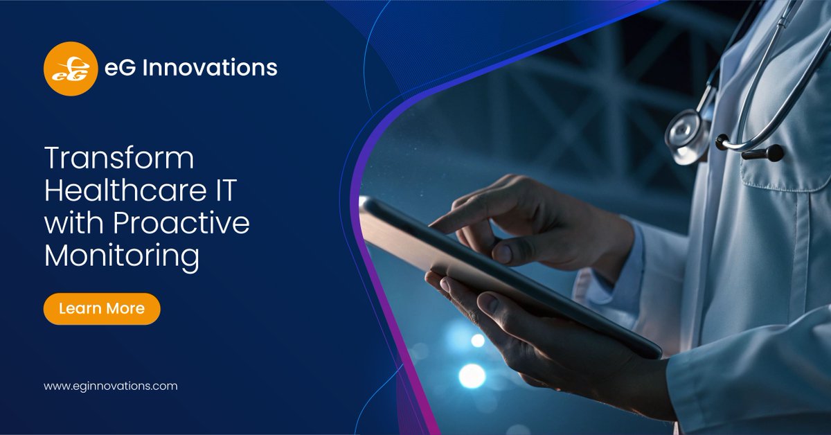 eGInnovations's tweet image. Transform healthcare IT with eG Enterprise! Enhance performance, minimize downtime, & ensure compliance for seamless patient care. Read the solution brief to optimize your healthcare IT systems: hubs.li/Q034RSn70
#HealthcareIT #ITMonitoring #eGEnterprise #eGInnovations