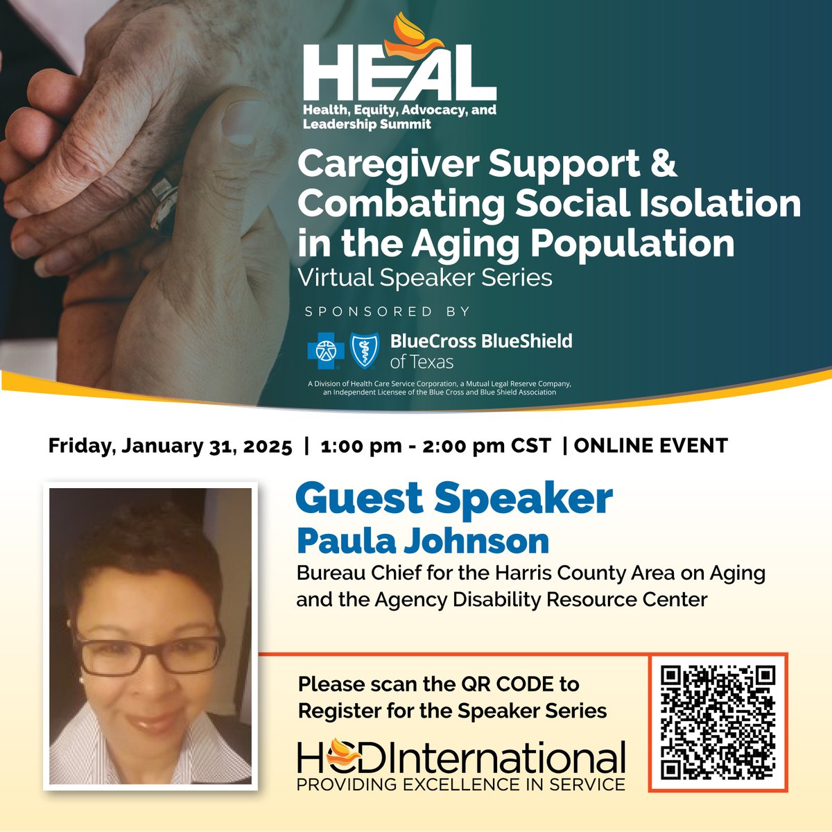 HCDI_Inc's tweet image. Join us for a webinar with @BCBSTX Today!

🗓 Jan 31, 2025 | 🕑 2-3 PM EST

🎤 Featuring:
🔹 Dr. Shaniqua Jones (Purple Path)
🔹 Paula Johnson (Harris County Area on Aging)

🔗 Register: events.teams.microsoft.com/event/948bd812…

#BCBSTX #HCDInternational