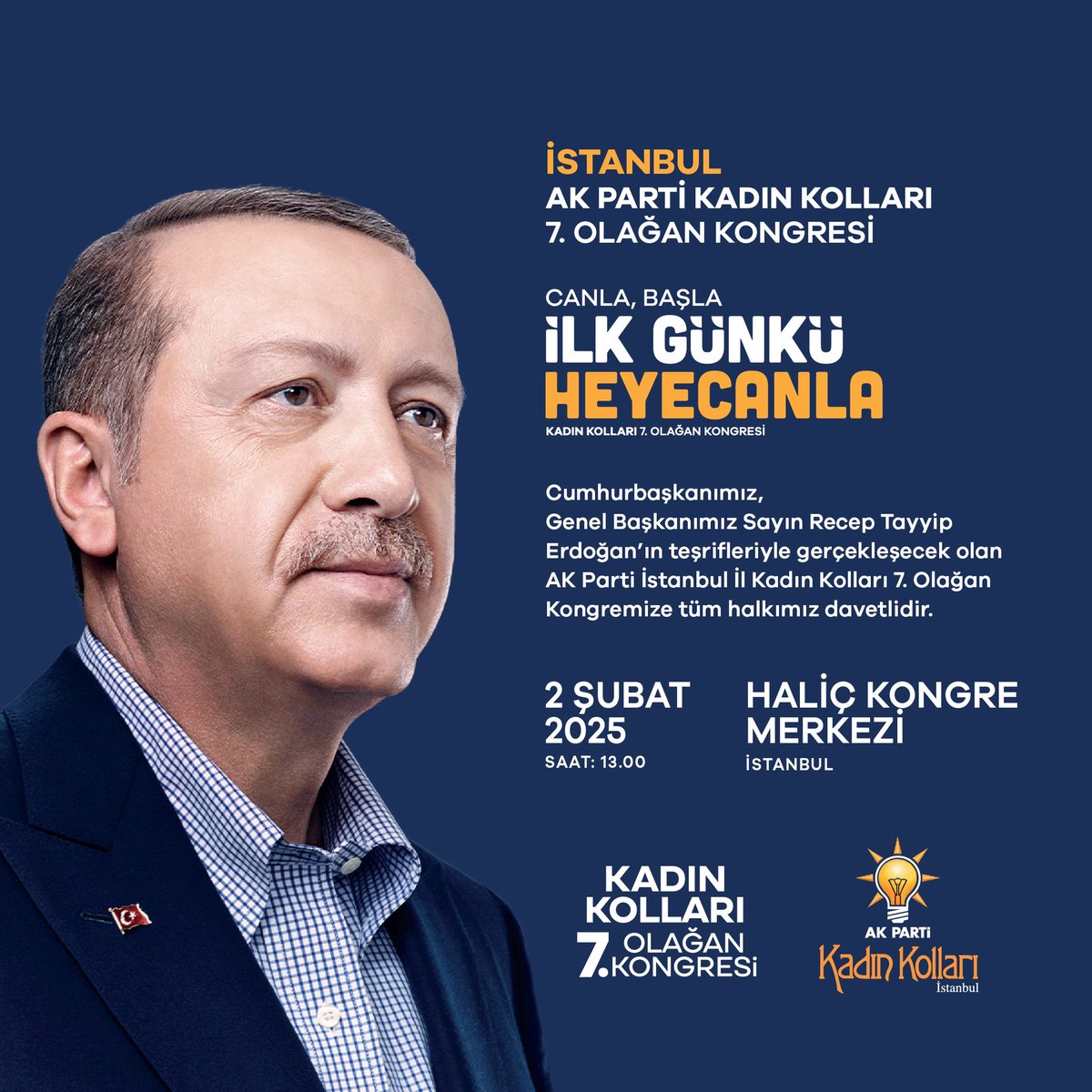 Kadınlarımızın azmi ve fedakârlığıyla yoğrulan davamız yine onların inancıyla geleceğe yürüyecektir.

Cumhurbaşkanımız, Genel Başkanımız Sayın Recep Tayyip Erdoğan’ın katılımlarıyla gerçekleşecek olan AK Parti İstanbul İl Kadın Kolları 7. Olağan Kongremize tüm halkımız