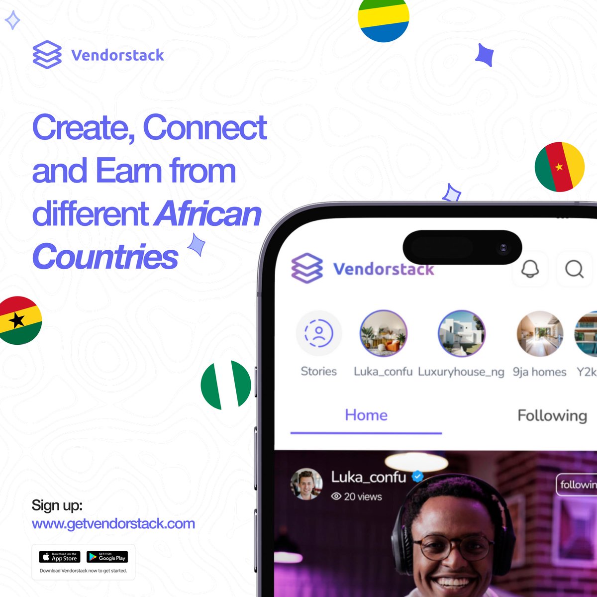 🌍✨ Vendorstack is Expanding Across Africa! ✨🌍

Create, connect, and earn from anywhere in Africa! 🎥💰as a content creator, entrepreneur or influencer.

🚀 Monetize your content
🤝 Network with creators across Africa
💡 Turn your passion into profit

Don’t miss out—Sign up