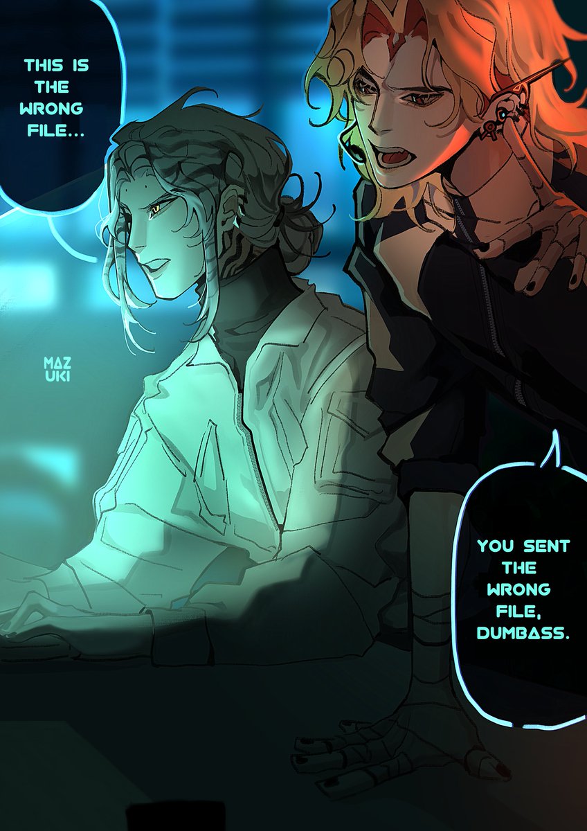 huyanma's tweet image. "Infiltrating Pulsar."
"Izu is searching for classified documents, while Elias and Akira are monitoring the operation remotely. Everything is going according to plan… Almost."

The first part of a mini-comic. And now I’m off to finish my commissions. 🚀 #OC #SERP #art