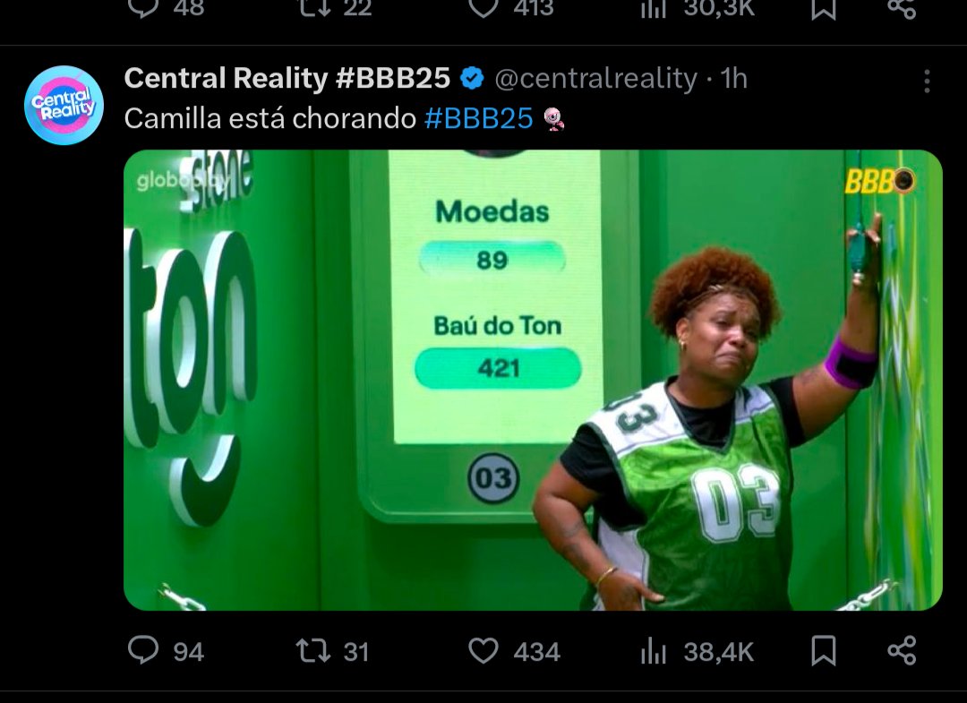 a diferença da narração pra camilla com as renatas, é de fuder... não é possível que vou passar essa raiva por 100 dias!! a disputa fica muito desleal, BBB já tem um público racista e as páginas ainda endossam isso. triste, mas não me surpreende! #BBB25