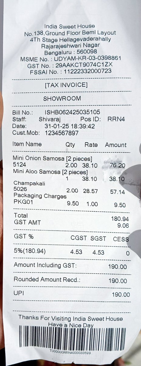 ganarendra's tweet photo. @IndiaSweetHouse Bought samosa/sweets from RR Nagar, your quality of Samosa is pathetic, would ur team serve the same to celebs inaugurating ur outlets ?? https://t.co/jjkQ6YUjft