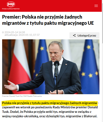 czardam's tweet photo. W maju 2024 Premier @donaldtusk obiecywał, że Polska nie przyjmie żadnych migrantów z tytułu pakietu migracyjnego UE🇪🇺. 

Dziś KE🇪🇺mówi "Polska nie będzie zwolniona z mechanizmu solidarności i migrantów przyjmie". 

KE chyba ograła "najpotężniejszego" człowieka w UE🤷‍♂️