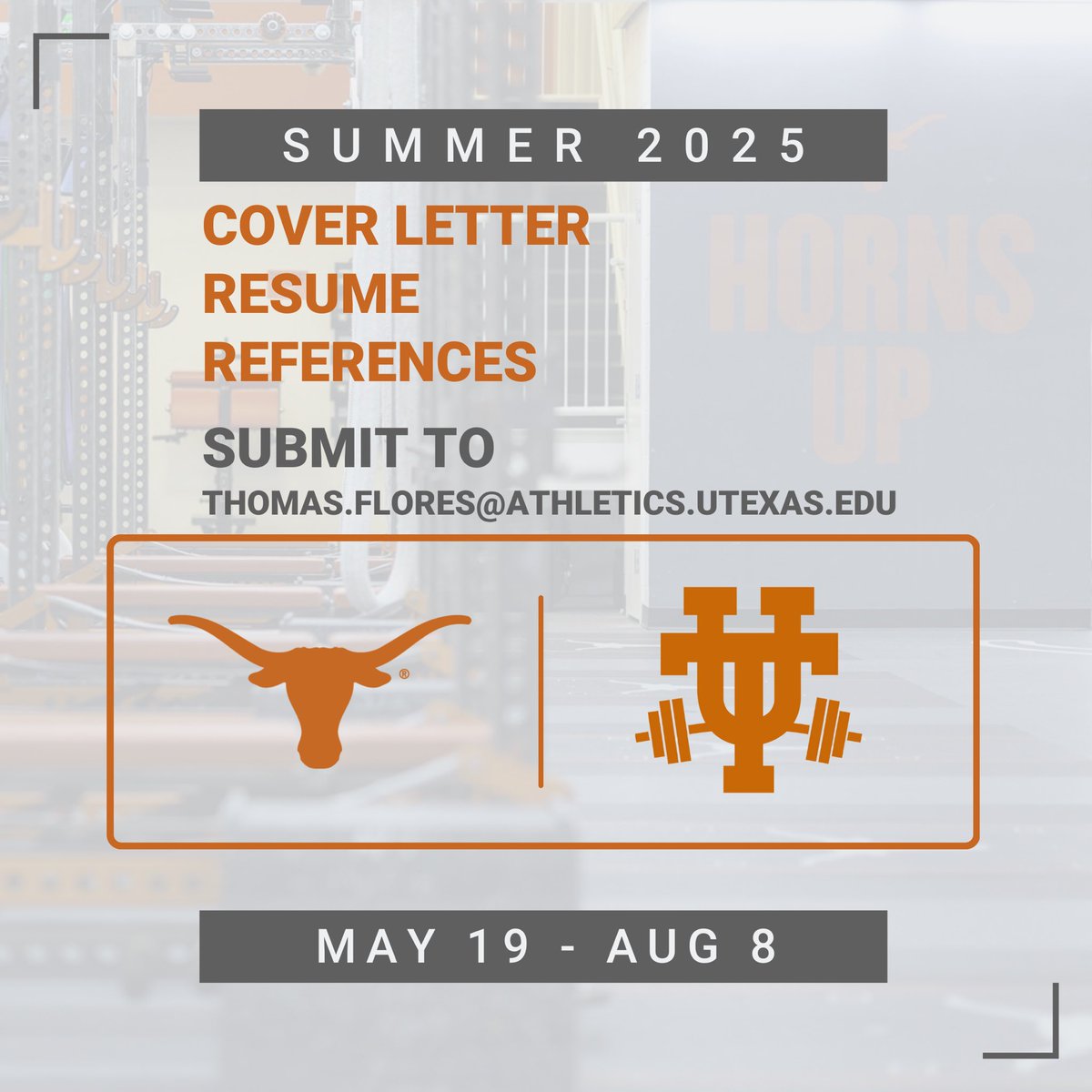 Texas Athletic Performance (@texasap) on Twitter photo 🚨SUMMER 2025 INTERNSHIP🚨
📆 May 19 - Aug 8
📧 thomas.flores@athletics.utexas.edu
📄 Cover Letter, Resume, References
🎯Bridge training theory and practice
🎯Improve interpersonal skills
🎯Explore collegiate coaching 🚨SUMMER 2025 INTERNSHIP🚨
📆 May 19 - Aug 8
📧 thomas.flores@athletics.utexas.edu
📄 Cover Letter, Resume, References
🎯Bridge training theory and practice
🎯Improve interpersonal skills
🎯Explore collegiate coaching