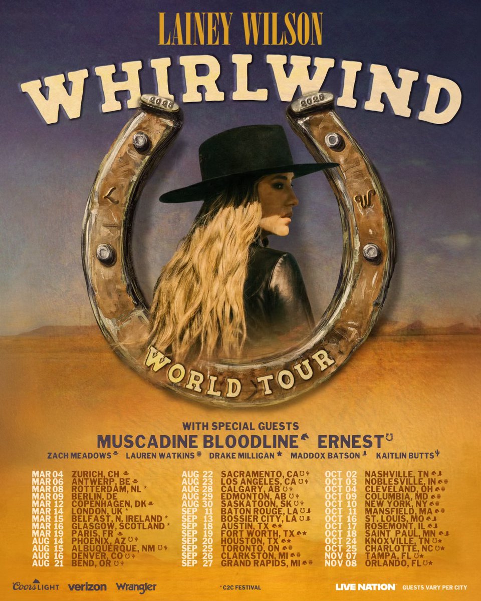 laineywldhorses's tweet image. Our girl @laineywilson has announced her Whirlwind World Tour starting in Europe with new dates across North America! onelink.to/laineywilson

See thread for more details...