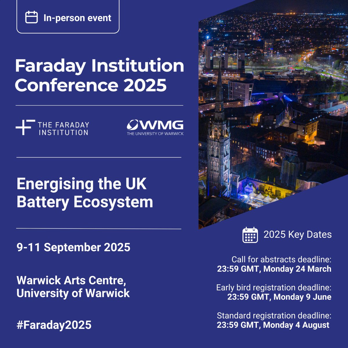 Faraday Institution (@faradayinst) on Twitter photo ๐ ๐๐๐ฎ๐ง๐๐ก๐ข๐ง๐ ๐จ๐ฎ๐ซ 2025 ๐
๐๐ซ๐๐๐๐ฒ ๐๐ง๐ฌ๐ญ๐ข๐ญ๐ฎ๐ญ๐ข๐จ๐ง ๐๐จ๐ง๐๐๐ซ๐๐ง๐๐, 9-11 ๐๐๐ฉ๐ญ๐๐ฆ๐๐๐ซ ๐๐ญ ๐ญ๐ก๐ ๐๐ง๐ข๐ฏ๐๐ซ๐ฌ๐ข๐ญ๐ฒ ๐จ๐ ๐๐๐ซ๐ฐ๐ข๐๐ค ๐
๐ We are delighted to announce registration and the call for abstracts are now ๐จ๐ฉ๐๐งย for our ๐ ๐๐๐ฎ๐ง๐๐ก๐ข๐ง๐ ๐จ๐ฎ๐ซ 2025 ๐
๐๐ซ๐๐๐๐ฒ ๐๐ง๐ฌ๐ญ๐ข๐ญ๐ฎ๐ญ๐ข๐จ๐ง ๐๐จ๐ง๐๐๐ซ๐๐ง๐๐, 9-11 ๐๐๐ฉ๐ญ๐๐ฆ๐๐๐ซ ๐๐ญ ๐ญ๐ก๐ ๐๐ง๐ข๐ฏ๐๐ซ๐ฌ๐ข๐ญ๐ฒ ๐จ๐ ๐๐๐ซ๐ฐ๐ข๐๐ค ๐
๐ We are delighted to announce registration and the call for abstracts are now ๐จ๐ฉ๐๐งย for our