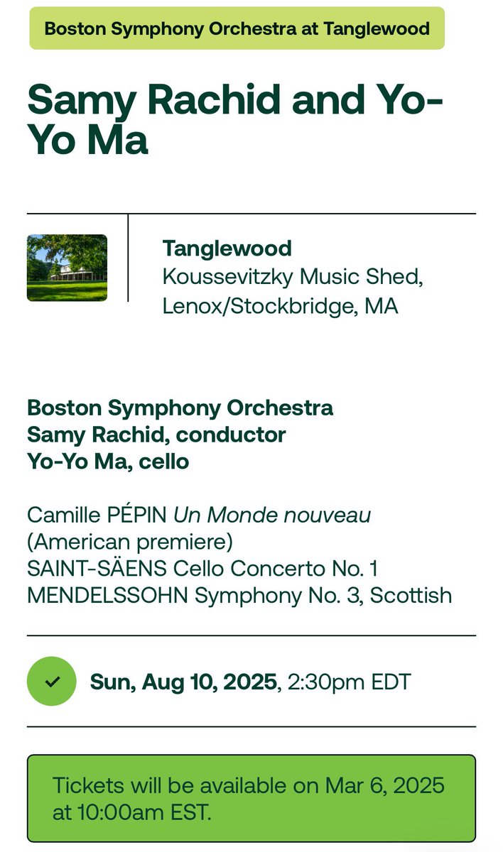 Camille Pépin (@camille_pepin) on Twitter photo Création américaine d’Un Monde nouveau avec le Boston Symphony Orchestra sous la direction de Samy Rachid à Tanglewood en août prochain 😍✨
<a href="/BostonSymphony/">Boston Symphony</a> <a href="/TanglewoodMA/">Tanglewood</a> Création américaine d’Un Monde nouveau avec le Boston Symphony Orchestra sous la direction de Samy Rachid à Tanglewood en août prochain 😍✨
<a href="/BostonSymphony/">Boston Symphony</a> <a href="/TanglewoodMA/">Tanglewood</a>