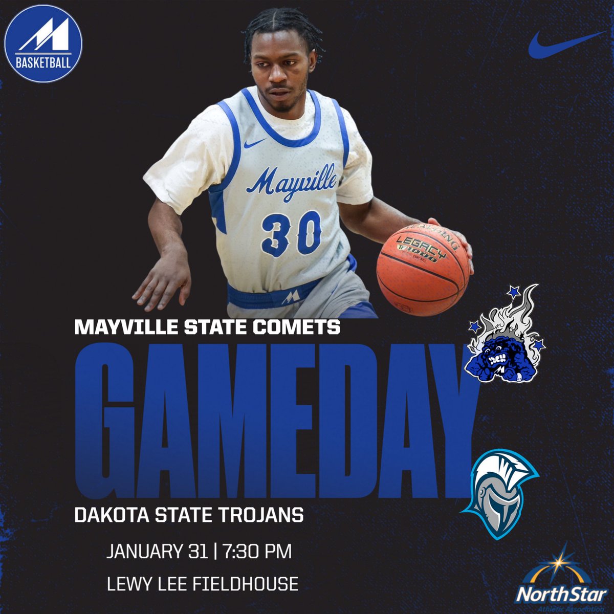 MSUCometsMBB's tweet photo. Game Day‼️🚨
Conference Game 9️⃣
🆚 Dakota State
📍 Mayville, ND
🏟️ Lewy Lee Fieldhouse
⏰ 7:30 PM
📺 YouTube - Comet Athletics Network
#GameDay | #ConferenceGame | #TheVille | #CometBall https://t.co/OGGtOpvTVV