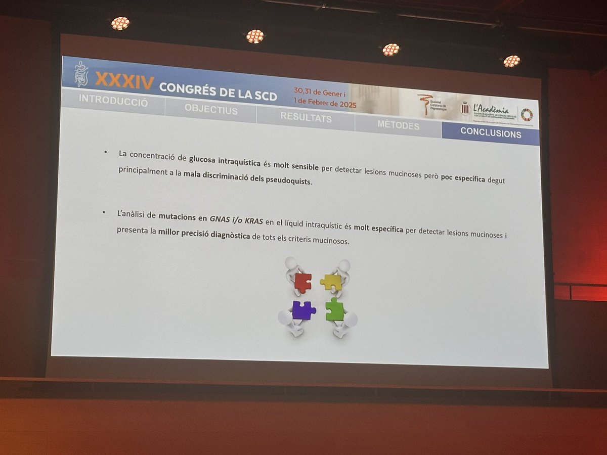 Servei Gastroenterologia Hospital Clínic Barcelona (@gasclinicbcn) on Twitter photo <a href="/guillem_soy/">Guillem Soy</a> presenta la utilitat de biomarcadors pel DX de lesions quistiques pancreàtiques:
➡️La glucosa intraquística és molt sensible pero baixa especificitat (pseudoquists).
➡️L'analisi de GNAS i/o KRAS és molt específica per lesions mucinoses
#SCD2025 <a href="/hospitalclinic/">Hospital Clínic</a> <a href="/guillem_soy/">Guillem Soy</a> presenta la utilitat de biomarcadors pel DX de lesions quistiques pancreàtiques:
➡️La glucosa intraquística és molt sensible pero baixa especificitat (pseudoquists).
➡️L'analisi de GNAS i/o KRAS és molt específica per lesions mucinoses
#SCD2025 <a href="/hospitalclinic/">Hospital Clínic</a>