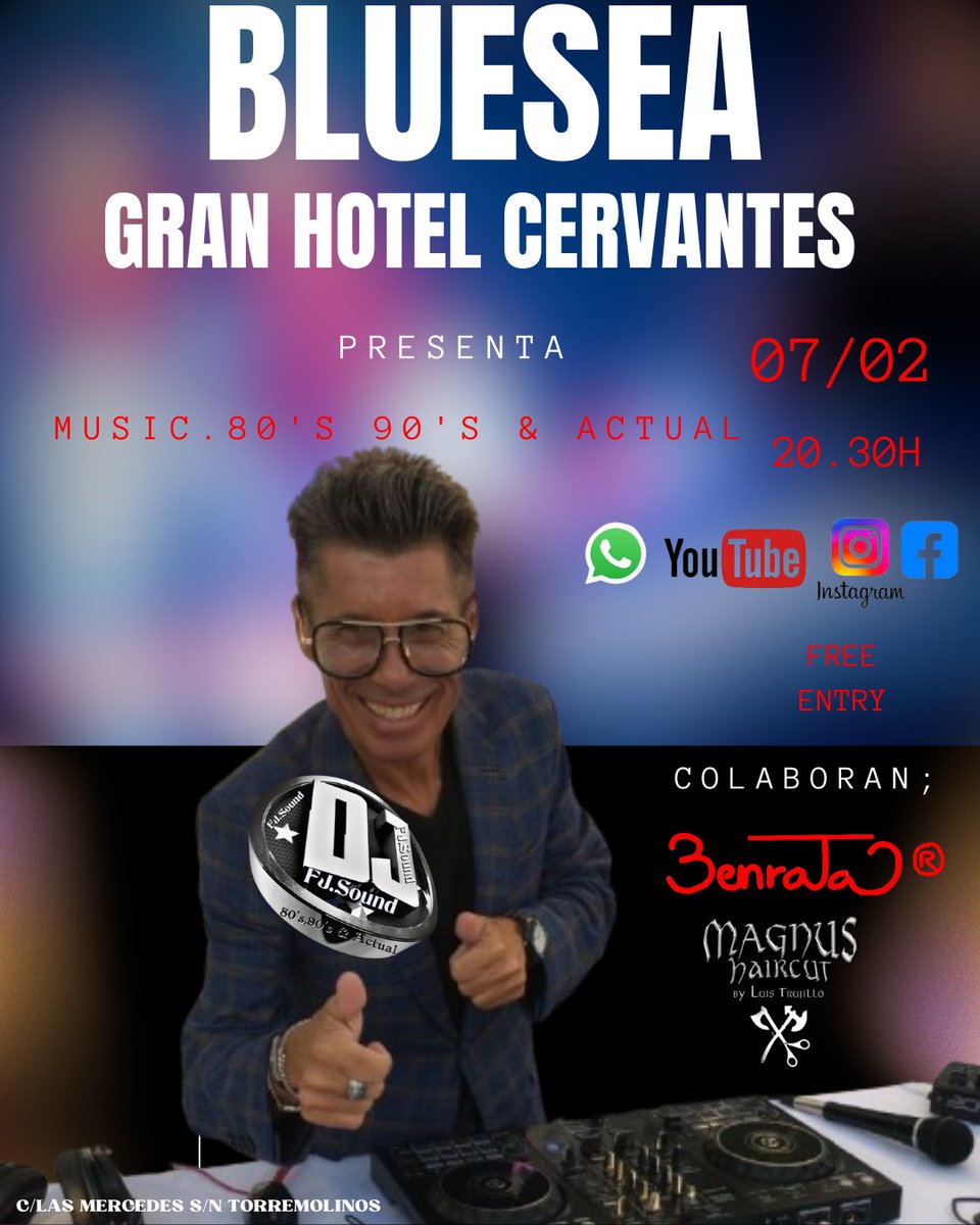 BlueSea Gran Cervantes, Torremolinos, Music. 80's 90's &amp; Actual.
no pararas de bailar. Té esperamos. en este Gran Hotel....