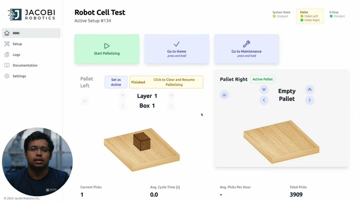 Jacobi Robotics (@jacobi_robotics) on Twitter photo <a href="/Jacobi_Robotics/">Jacobi Robotics</a> Palletizer – Zero Programming
✅ Auto "home" with collision-free motion—no jogging needed
✅ Safe pallet zone access while running
✅ Step-by-step pop-ups for easy troubleshooting
Watch the tutorial: hubs.ly/Q034M96Y0
#Automation #Palletizing #Robotics <a href="/Jacobi_Robotics/">Jacobi Robotics</a> Palletizer – Zero Programming
✅ Auto "home" with collision-free motion—no jogging needed
✅ Safe pallet zone access while running
✅ Step-by-step pop-ups for easy troubleshooting
Watch the tutorial: hubs.ly/Q034M96Y0
#Automation #Palletizing #Robotics
