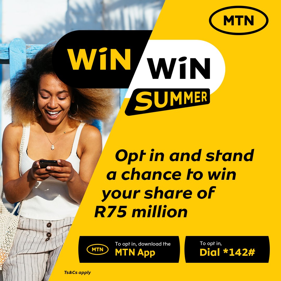 MTNza's tweet image. ☀️ This summer’s all about winning! #WINWINSummer 🎉Opt-in using the MTN App or by dialing *142#, buy 1GB or more, and you might just WIN BIG with R75 Million up for grabs this #MTNSummer! T&amp;amp;C apply.