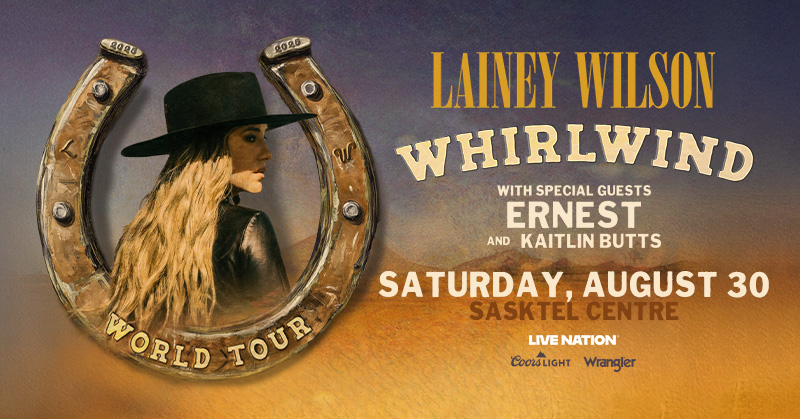 GET READY! ❤️ Lainey Wilson is coming to SaskTel Centre on August 30 for the Whirlwind World Tour with special guests ERNEST and Kaitlin Butts! Tickets go on sale Friday, Feb. 7th @ 10am local