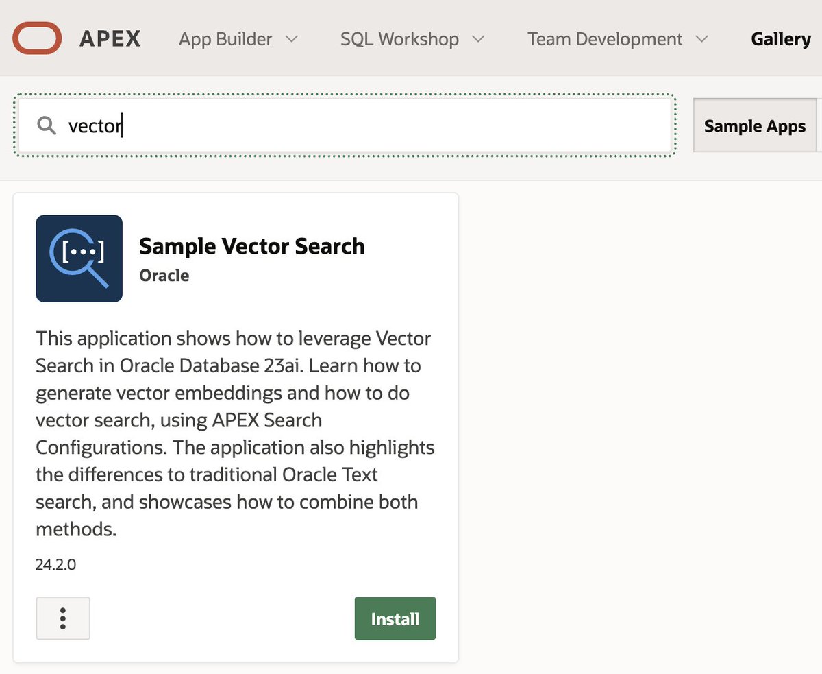 We’ve added a new sample application to our Gallery, demonstrating the power of Vector Search in an APEX app. Huge shoutout to our intern Nicolas for making it happen! 👏🔥 #orclapex
