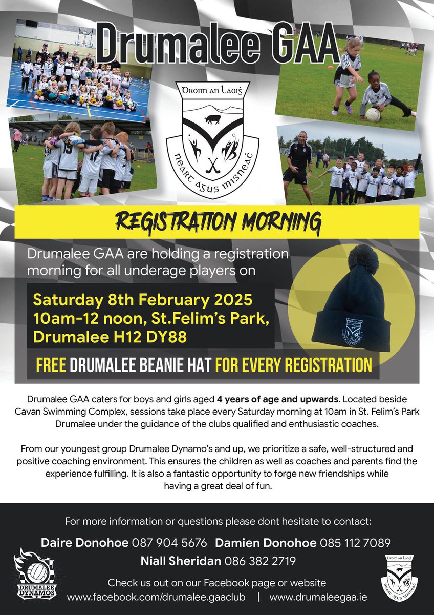 Just over a week to go to our Registration Day! 

Come along on Saturday 8th February from 10am to 12noon to see what our club has to offer. Being a member of Drumalee means you have access to our wonderful facilities in St Feilm’s Park but also being apart of the wonderful