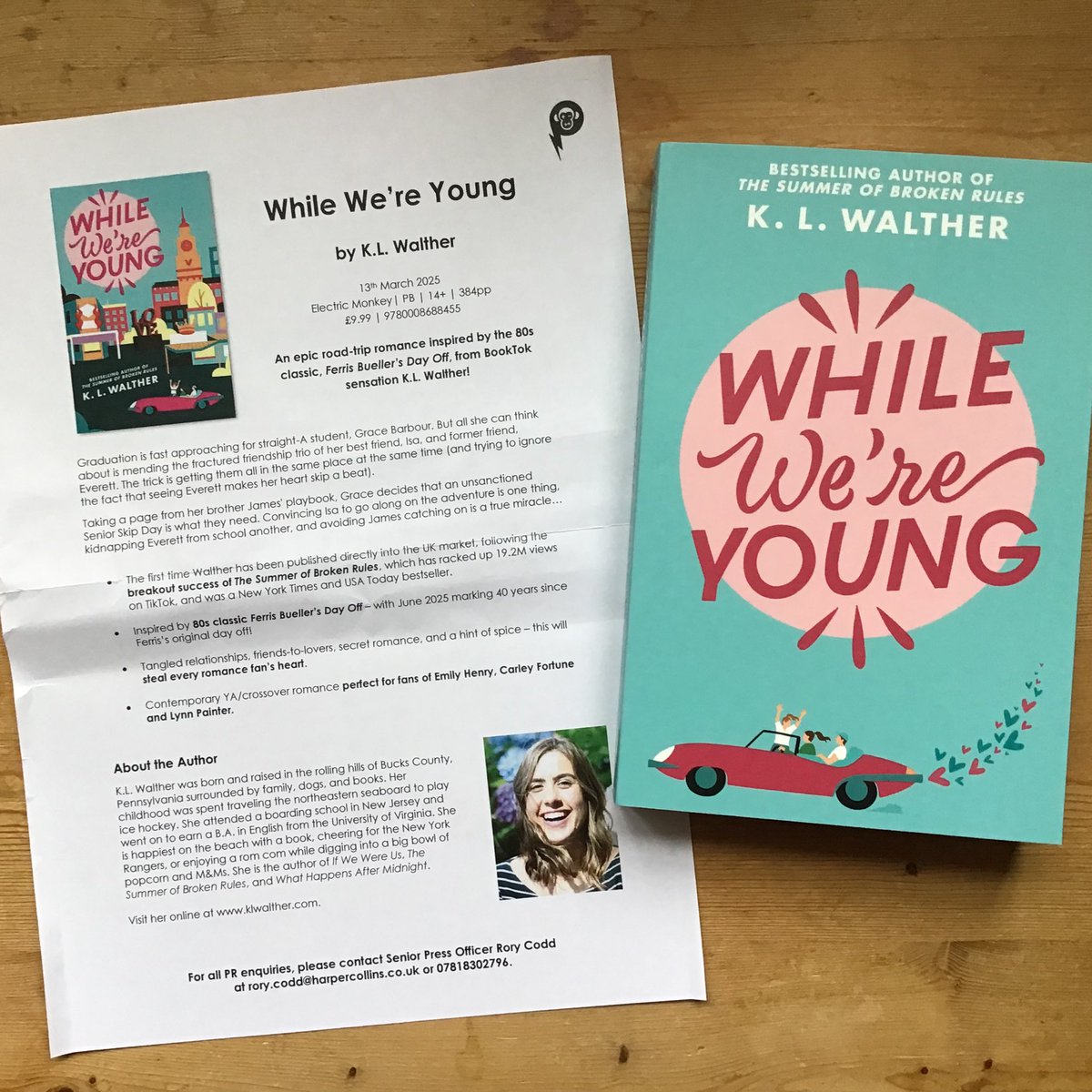 jacquiS21's tweet photo. Inspired by the film Ferris Bueller's Day Off, epic road-trip romance #WhileWereYoung by K. L. Walther sounds like just my kind of read. Out 13/03 for 14+ readers, huge thanks go to @rorystephencodd @EMTeenFiction 💕 https://t.co/9ancDWc2cp