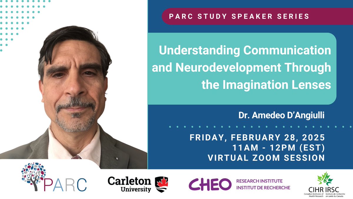 Pediatric Autism Research Cohort (PARC) Study (@parc_study) on Twitter photo In this free live speaker talk by Dr. Amedeo D’Angiulli, learn how neurodiverse children use imagination differently to navigate daily life, communicate, and build relationships.
➡️Register here, open to all: bit.ly/parcspeaker6
#ChildHealth #Autism #Neurodiversity <a href="/CHEO/">CHEO Ottawa</a> In this free live speaker talk by Dr. Amedeo D’Angiulli, learn how neurodiverse children use imagination differently to navigate daily life, communicate, and build relationships.
➡️Register here, open to all: bit.ly/parcspeaker6
#ChildHealth #Autism #Neurodiversity <a href="/CHEO/">CHEO Ottawa</a>