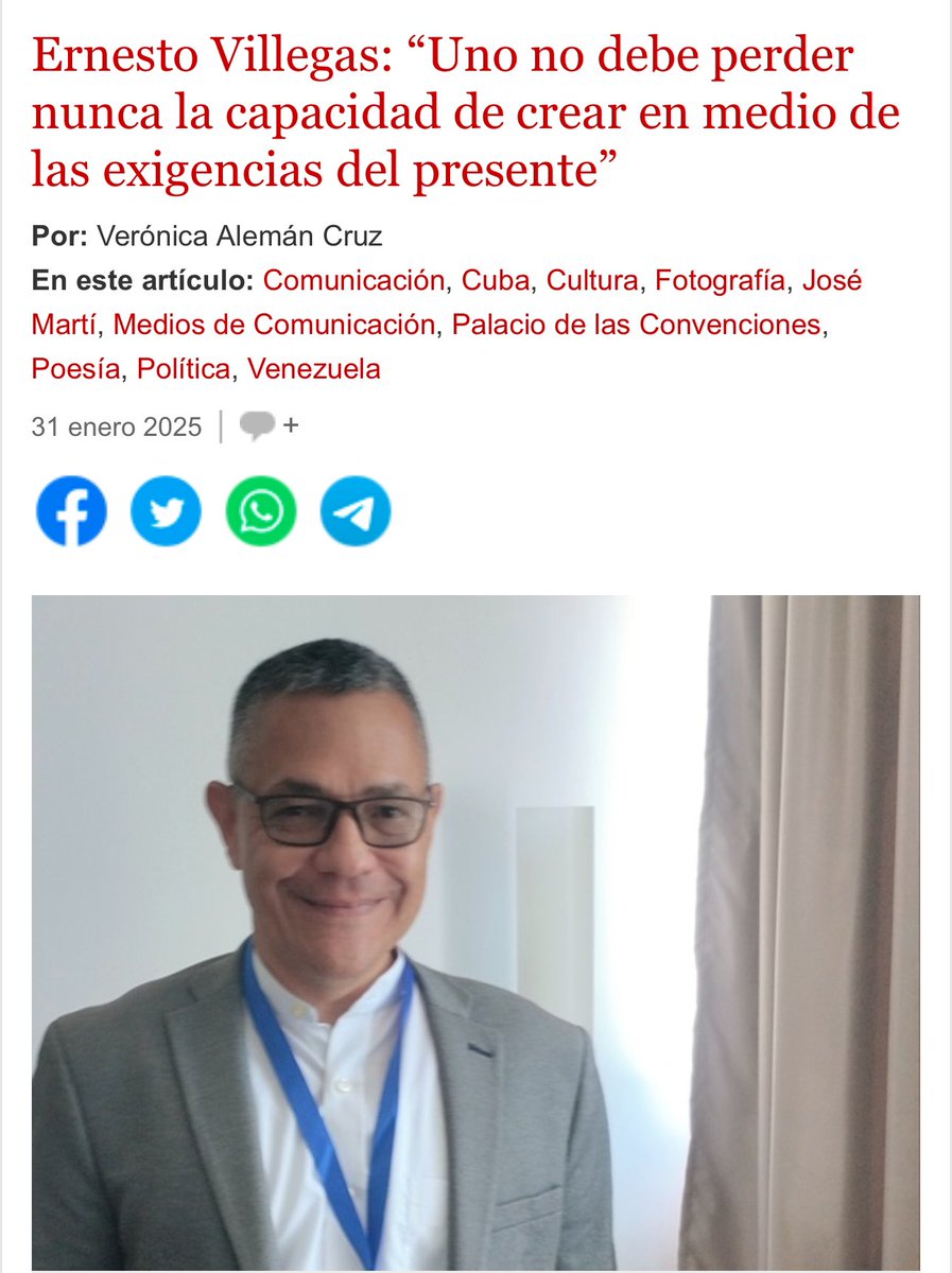 Agradezco a la periodista cubana Verónica Alemán Cruz por esta entrevista publicada hoy en Cubadebate 

cubadebate.cu/especiales/202…