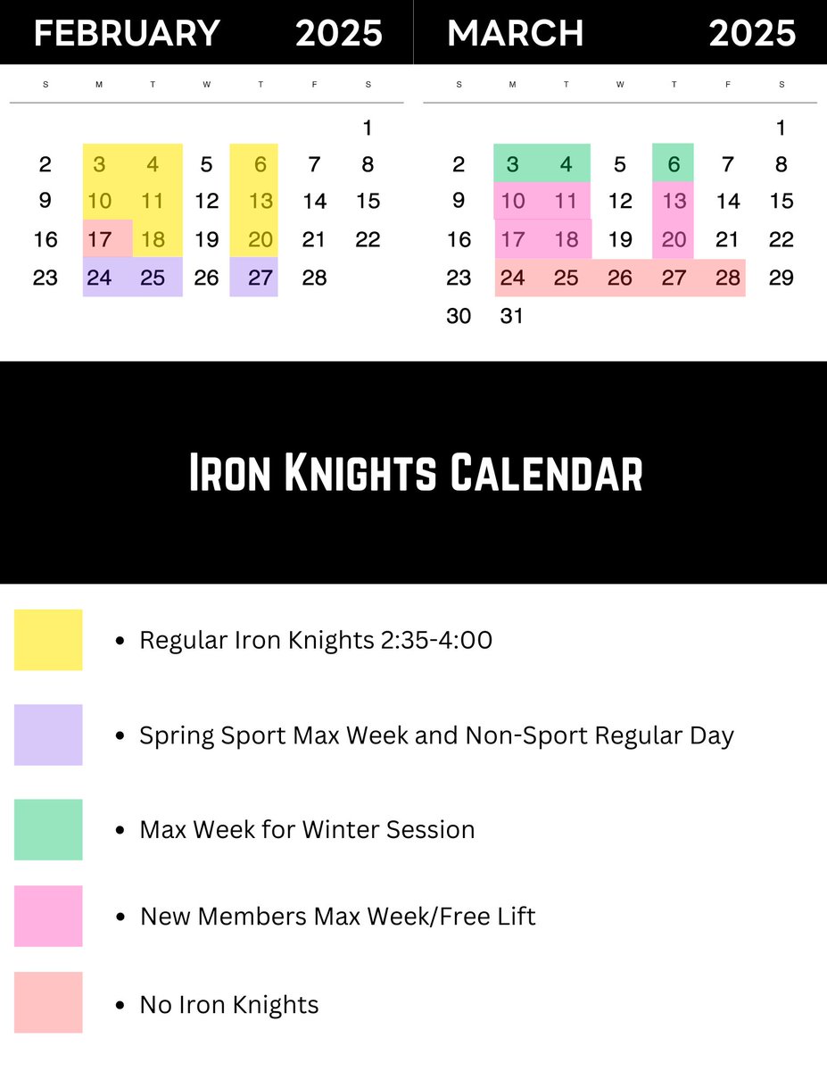Here is the Winter Session Calendar. Spring Session Calendar will be posted around the middle of February.