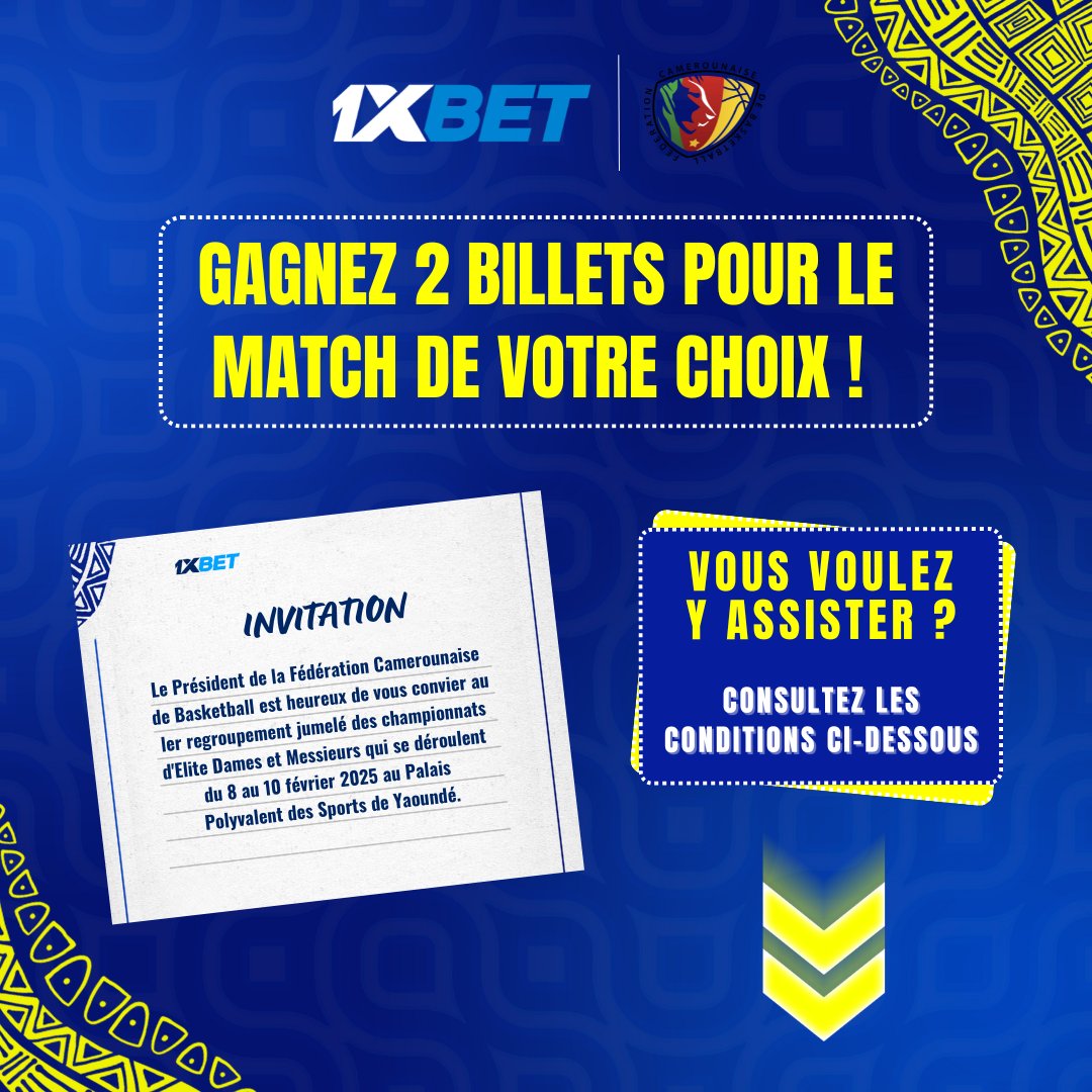 1xbet_cm's tweet photo. Gagnez 2 billets pour les matchs du 8-10 février avec 1xBet & #FECABASKET
✅Suivez-nous & @FECABASKET
✅Commentez le match auquel vous voulez assister
Chaque gagnant reçoit aussi un T-shirt #1xBet + une boisson !
👥Taguez vos amis pour plus de chances !
🚀Résultats le 06.02 https://t.co/52GmPGm9MM