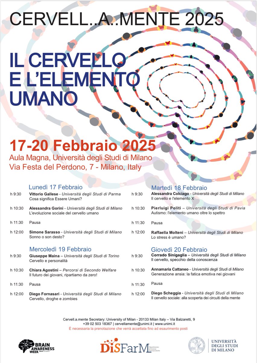 Sara Della Torre (@sdt_coach) on Twitter photo Se ti dico #cervello 🧠,
cosa ti viene in #mente? 🤔
#Cervellamente IS BACK
con “Il Cervello e l’Elemento umano”.
Dal 17 al 20 Febbraio 2025 presso <a href="/LaStatale/">Università degli Studi di Milano</a>. #neuroscienze #SaluteMentale #giovani #TerzaMissione
Programma e iscrizioni 👇 Se ti dico #cervello 🧠,
cosa ti viene in #mente? 🤔
#Cervellamente IS BACK
con “Il Cervello e l’Elemento umano”.
Dal 17 al 20 Febbraio 2025 presso <a href="/LaStatale/">Università degli Studi di Milano</a>. #neuroscienze #SaluteMentale #giovani #TerzaMissione
Programma e iscrizioni 👇
