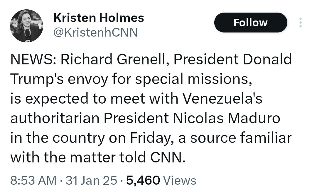 carlaangola's tweet image. Según fuente de CNN, Se espera que Richard Grenell, enviado del presidente Donald Trump para misiones especiales, se reúna con Maduro hoy. De inmediato, el senador @SenRickScott replicó:
"Espero que durante la visita de hoy, lo único en lo que se centre @RichardGrenell es en