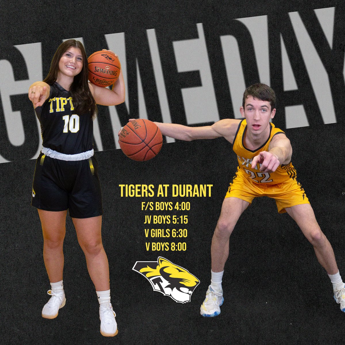 On the road for a Friday night tilt with Durant!  All 4 teams in action, come on out and cheer on the Tigers!