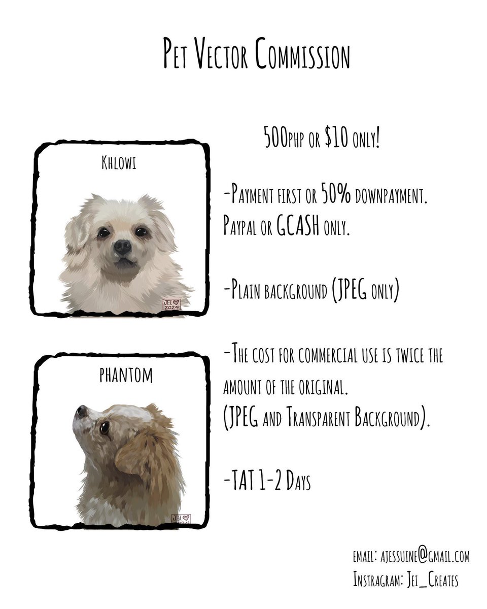 jessuine's tweet photo. PET VECTOR COMMISSION IS STILL OPEN 🫶 #Commission  #commissionsopen  #petvector #petvectorart #artistph #ArtistOnX  #petdrawing #petart #doglovers  #catlover #commissionart #artcommission @ArtMutuals #artmoots #moots #mootshunt https://t.co/PBGm6ekojN
