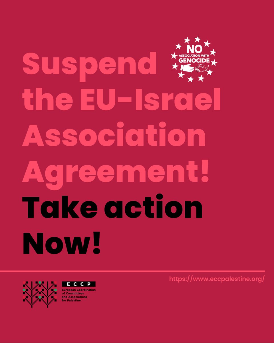 🇪🇺 Nos sumamos a más de 250 parlamentarios de 17 países, organizaciones europeas y sociedad civil para pedir #NoAssociationWithGenocide: la Unión Europea debe suspender su Acuerdo de Asociación EU-Israel.