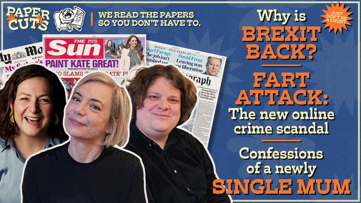 Paper Cuts Podcast (@papercutsshow) on Twitter photo 🚨NEW EPISODE🚨 Brexit is back...again?🇪🇺👋 Yes, we're doing a deep dive on the fart selfies 😳💨 Plus – Single (mum) and loving it! ❤️🔥🍼
Join <a href="/msmirandasawyer/">Miranda Sawyer</a> @jonnelledge and <a href="/jessicafostekew/">Jessica Fostekew</a> here: linktr.ee/papercutsshow 🚨NEW EPISODE🚨 Brexit is back...again?🇪🇺👋 Yes, we're doing a deep dive on the fart selfies 😳💨 Plus – Single (mum) and loving it! ❤️🔥🍼
Join <a href="/msmirandasawyer/">Miranda Sawyer</a> @jonnelledge and <a href="/jessicafostekew/">Jessica Fostekew</a> here: linktr.ee/papercutsshow