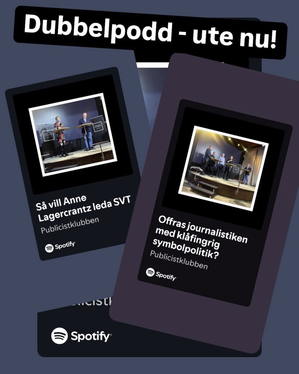 Du har väl inte missat att både utfrågningen av SVT:s nya vd Anne Lagercrantz och årets första #pkdebatt finns att lyssna på? Du hittar avsnitten där du hittar dina poddar, tex här: open.spotify.com/show/54hSyolky…