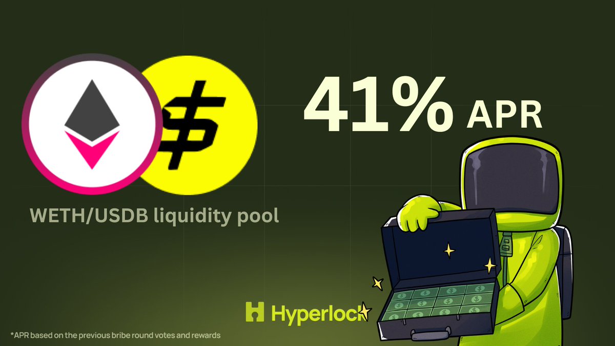41% APR on WETH.

1️⃣ LP on Thruster 
2️⃣ Deposit your LP token on Hyperlock 
3️⃣ Collect your yield

Get started today - app.hyperlock.finance/#/pool/0xf00da…