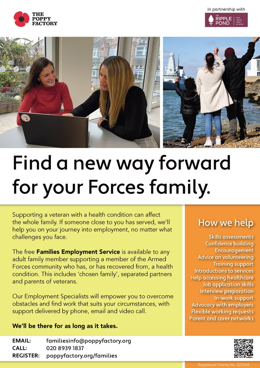 Andrew Pickersgill (@andrew_wirralec) on Twitter photo The <a href="/PoppyFactory/">The Poppy Factory</a> Families Employment Service is available to any adult family member of the Armed Forces community.... including ‘chosen family’, separated partners, adult children, adult siblings, and parents of veterans.
poppyfactory.org/families/
#ArmedForcesFamilies The <a href="/PoppyFactory/">The Poppy Factory</a> Families Employment Service is available to any adult family member of the Armed Forces community.... including ‘chosen family’, separated partners, adult children, adult siblings, and parents of veterans.
poppyfactory.org/families/
#ArmedForcesFamilies