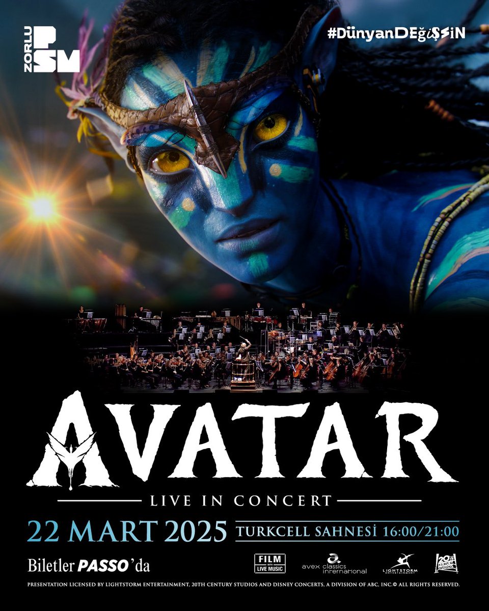22 Mart’ta Turkcell Sahnesi’nde sergilenecek Avatar Live in Concert, James Horner’ın ikonik müzikleriyle, dev bir orkestra, koro ve solistlerin canlı performansıyla bir araya geliyor. Film, dev HD ekranlarda orijinal seslendirme ve altyazılarıyla izleyicilere sunuluyor.