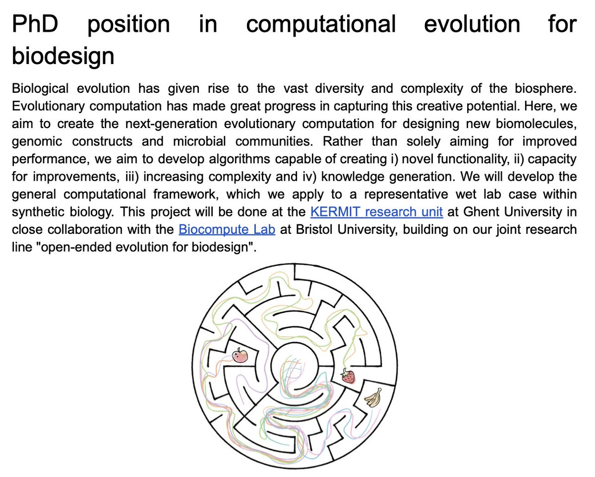 Michiel โ๏ธ (@michielstock) on Twitter photo Open #PhD position alert! Join <a href="/chofski/">Thomas Gorochowski</a> and me, thinking about how we can use (in silico) evolution in synthetic biology and biodesign!
docs.google.com/document/d/1k3โฆ Open #PhD position alert! Join <a href="/chofski/">Thomas Gorochowski</a> and me, thinking about how we can use (in silico) evolution in synthetic biology and biodesign!
docs.google.com/document/d/1k3โฆ