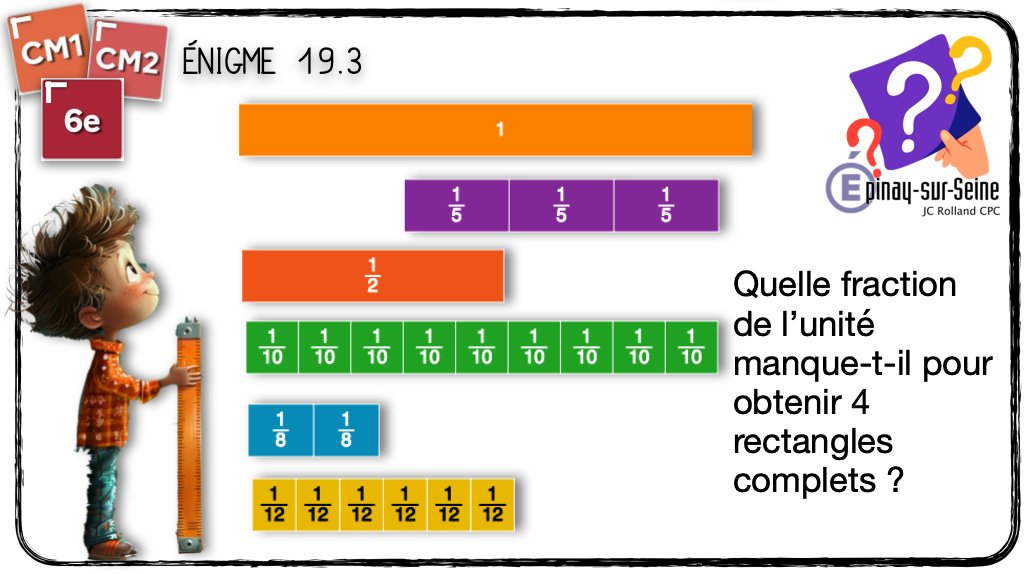 Nouvelles énigmes mathématiques de la semaine  proposées aux classes de GS-CP,  CE1,CE2 et aux CM1,CM2, 6e par la circonscription, à résoudre tous ensemble
➜ien-epinay.circo.ac-creteil.fr/spip.php?page=…
Enigme n°19.3