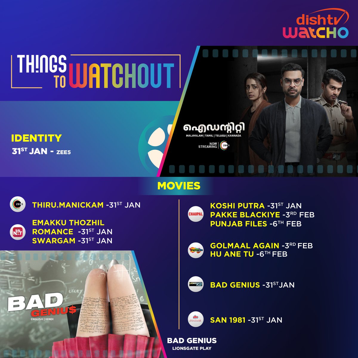 watchoapp's tweet photo. Are you ready for the weekend? Here's the latest must-watch list of #Movies, #WebSeries, #LiveEvents, and #Sports all in one place.
Save this post for quick access, and start streaming with the link in our bio!
#TopPicks #Entertainment #MustWatchList #DishTVWatcho #ThingsToWatchout