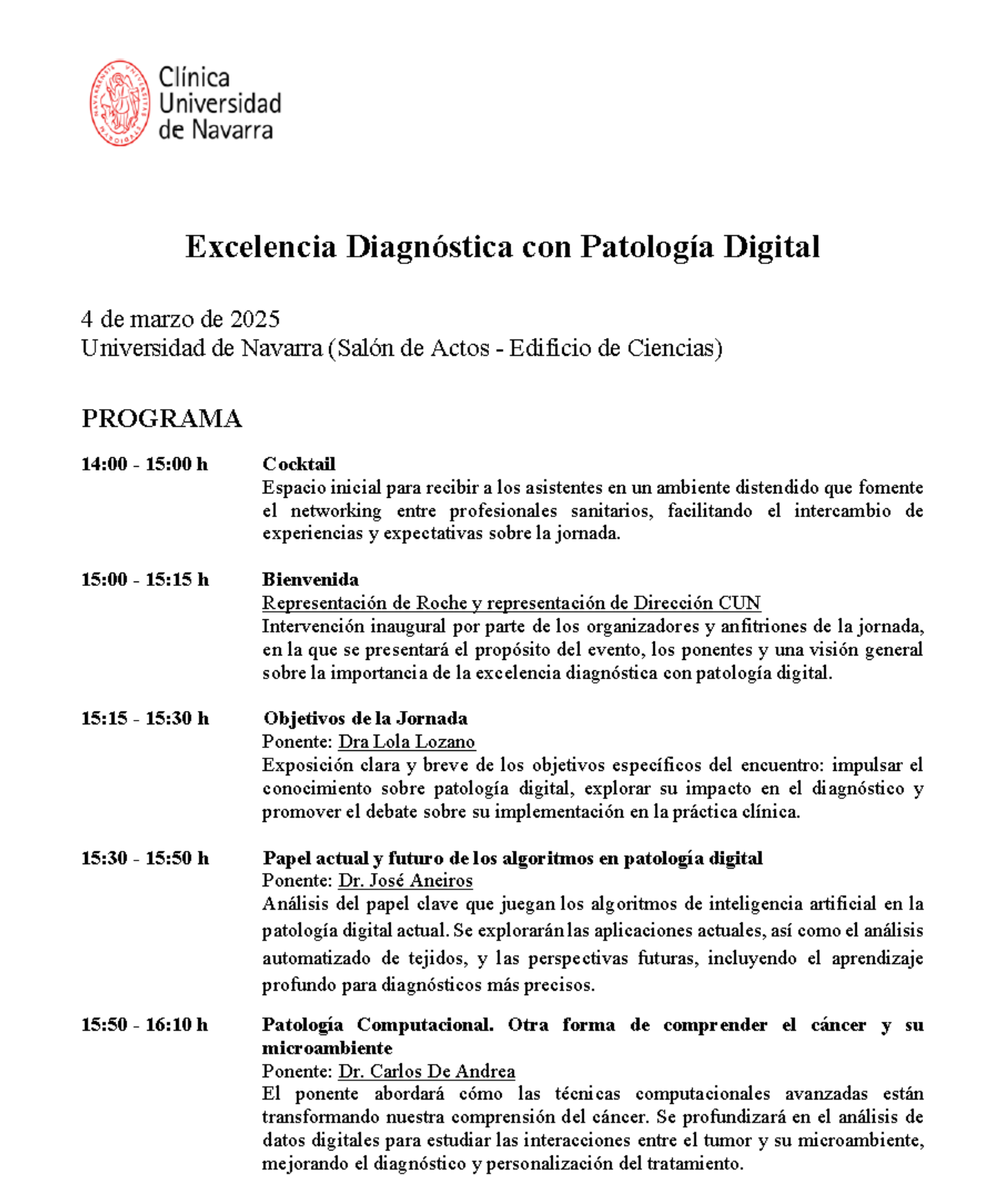 mdlozanoe's tweet photo. Patología digital desde @ClinicaNavarra #CUNPath
Anímate a participar. Es gratis. Puedes venir a Pamplona y disfrutar de nuestra @unav, o unirte de forma virtual.
Aquí 👇programa y enlaces  @SEAP_IAP @SECitologia @asocolpat @MauroSaieg @AshishC97225686 @CeciliaEGimene1 @roche_es https://t.co/vi27rpBEu6