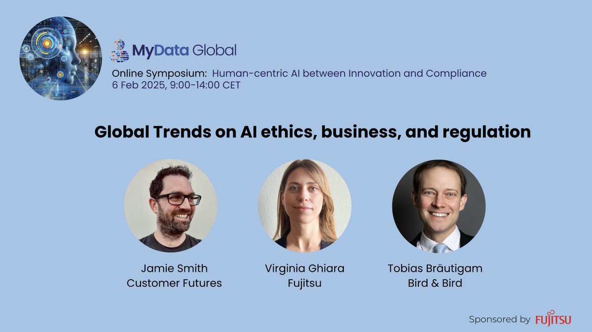 📢Join MyData #AI Symposium next Thursday! Join us to explore how we can harness AI’s potential while ensuring a human-centric approach. Sign up now 👉go.mydata.org/AI-symposium