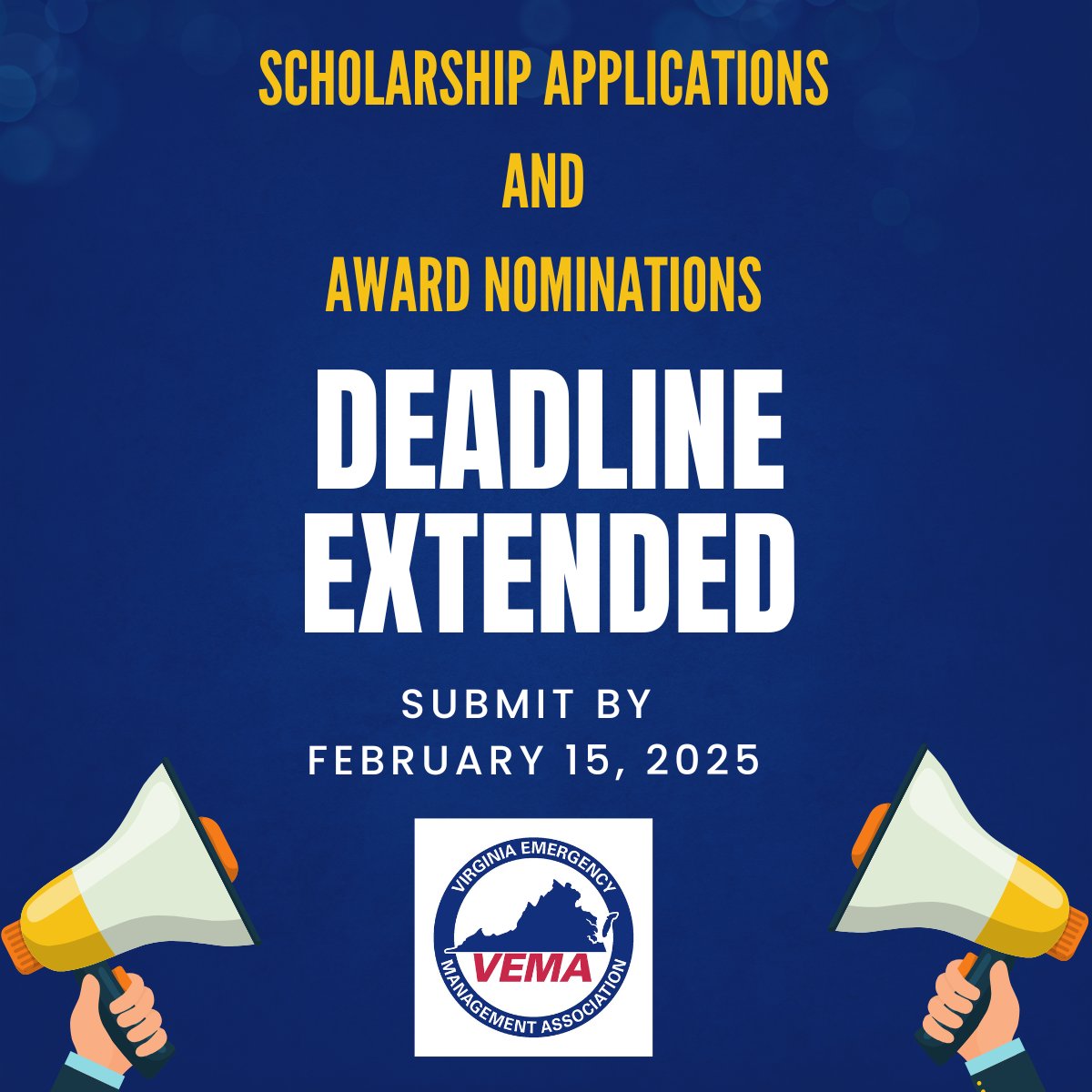 There is still time to apply for VEMA scholarships &amp; submit award nominations! Winners will be announced at #VEMS25 in Roanoke!
💰For students &amp; EM professionals
 🏅Honoring outstanding individuals &amp; programs
Apply/nominate: shorturl.at/G4R26 and shorturl.at/pQlxP