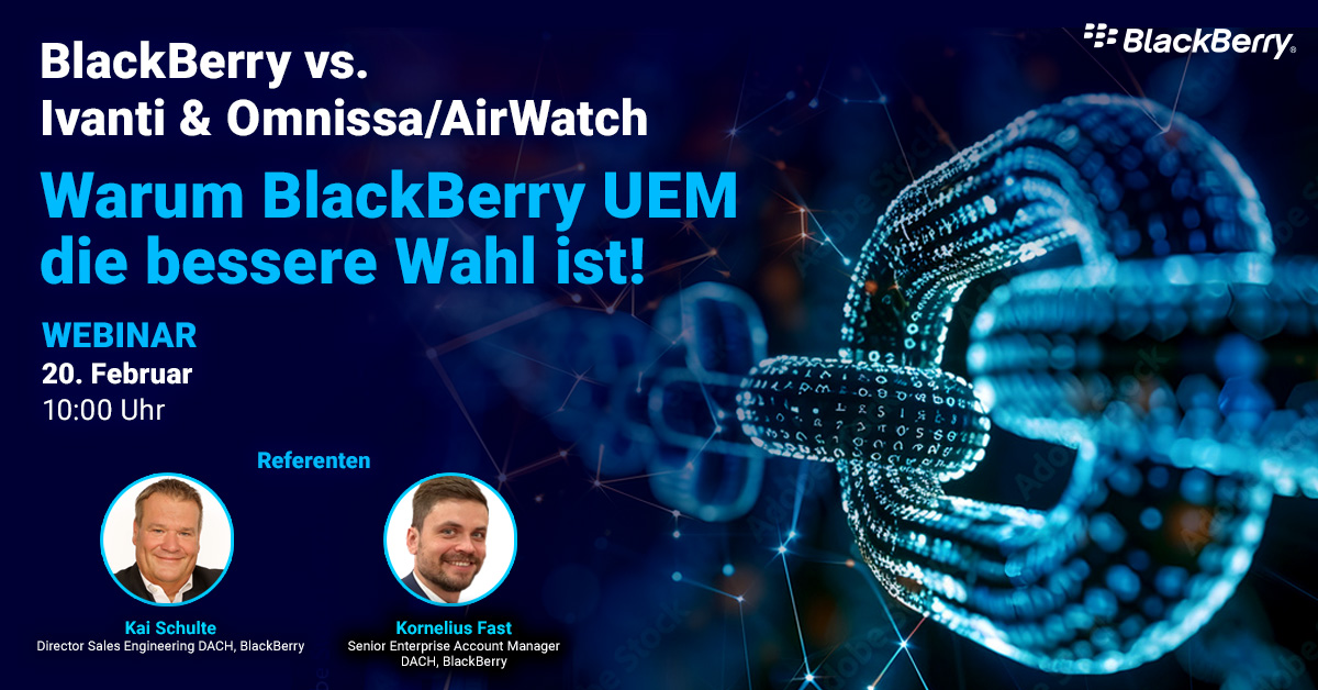 koschulte's tweet photo. Discover why BlackBerry® UEM is the top Unified Endpoint Management solution. Join our German webinar to compare it with Ivanti &amp; AirWatch, explore key features, and boost IT security.
Register now: https://t.co/zUi8vSyiaA https://t.co/GmHgtoReH4