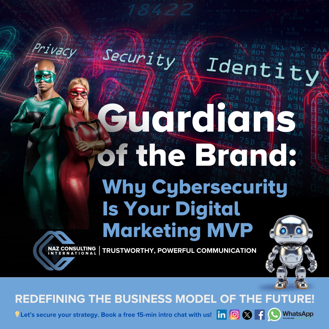 Cybersecurity = Marketing survival. 
🔒Data breaches and social media hacks can destroy trust instantly. Let's build a secure strategy!

📅 Book a free 15-minute chat with us today
nazconsulting.co.za/contact-us/