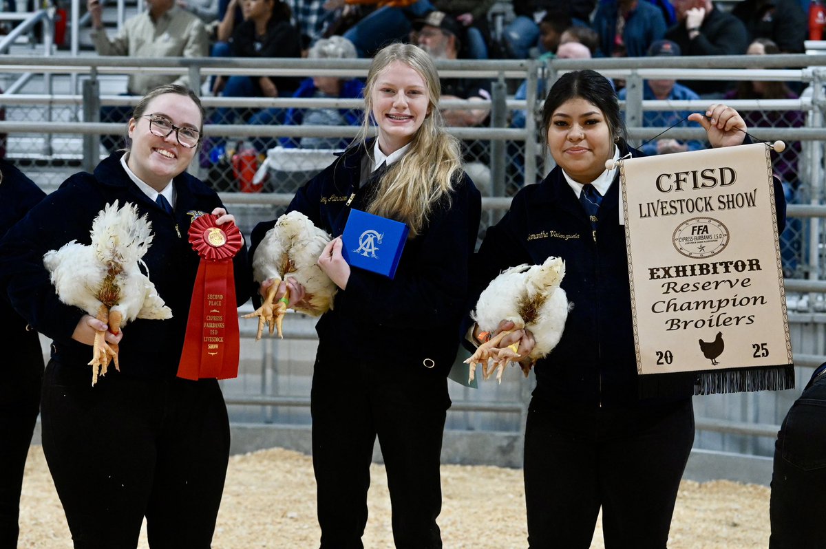 Abbie Geveshausen (@cfisdabbie) on Twitter photo <a href="/cywoodsffa/">Cypress Woods FFA</a> <a href="/Bridgeland_FFA/">Bridgeland FFA</a> <a href="/CyFairISD/">Cypress-Fairbanks ISD</a> <a href="/CFISDLSA/">CFISD Livestock Show</a> <a href="/CFISDCTE/">CFISD CTE Dept</a> <a href="/CyWoods212/">Cypress Woods HS</a> <a href="/BridgelandCFISD/">Bridgeland HS</a> <a href="/LloydTurnerJr/">Lloyd Turner</a> Congratulations to the #CFISDLivestock Broilers winners!
Grand Champion: Luke O’Rear - <a href="/cypressranchffa/">Cypress Ranch FFA</a>
Reserve Champion: Ainsley Ainsworth - <a href="/cyfair_ffa/">Cy-Fair FFA</a>
#CFISDspirit 🎉🏆🐓 <a href="/cywoodsffa/">Cypress Woods FFA</a> <a href="/Bridgeland_FFA/">Bridgeland FFA</a> <a href="/CyFairISD/">Cypress-Fairbanks ISD</a> <a href="/CFISDLSA/">CFISD Livestock Show</a> <a href="/CFISDCTE/">CFISD CTE Dept</a> <a href="/CyWoods212/">Cypress Woods HS</a> <a href="/BridgelandCFISD/">Bridgeland HS</a> <a href="/LloydTurnerJr/">Lloyd Turner</a> Congratulations to the #CFISDLivestock Broilers winners!
Grand Champion: Luke O’Rear - <a href="/cypressranchffa/">Cypress Ranch FFA</a>
Reserve Champion: Ainsley Ainsworth - <a href="/cyfair_ffa/">Cy-Fair FFA</a>
#CFISDspirit 🎉🏆🐓
