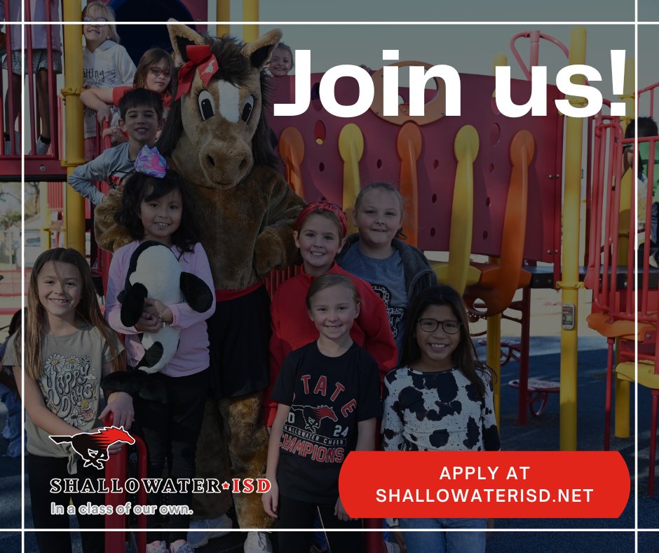 Shallowater ISD is hiring for several different positions! Check out the website below for all available positions.

Apply today! shallowaterisd.schoolspring.com

#WeAreHiring #ShallowaterISD #InAClassOfOurOwn #LubbockJobs #ShallowaterJobs