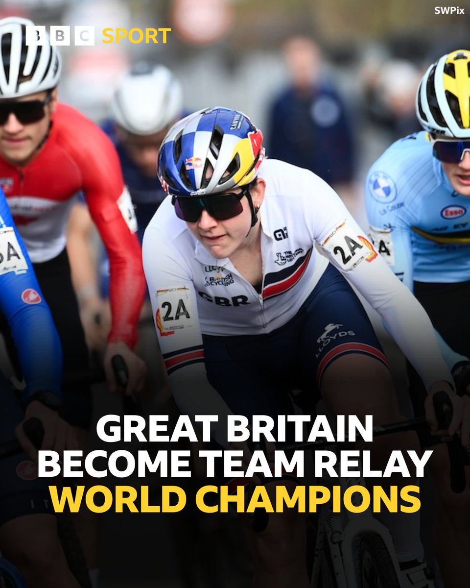Great Britain are world champions! 🥇

Great Britain, including Welsh cyclist Zoe Backstedt, storm to victory in the team relay at the 2025 UCI Cyclo-cross World Championships 🚴

#BBCCycling