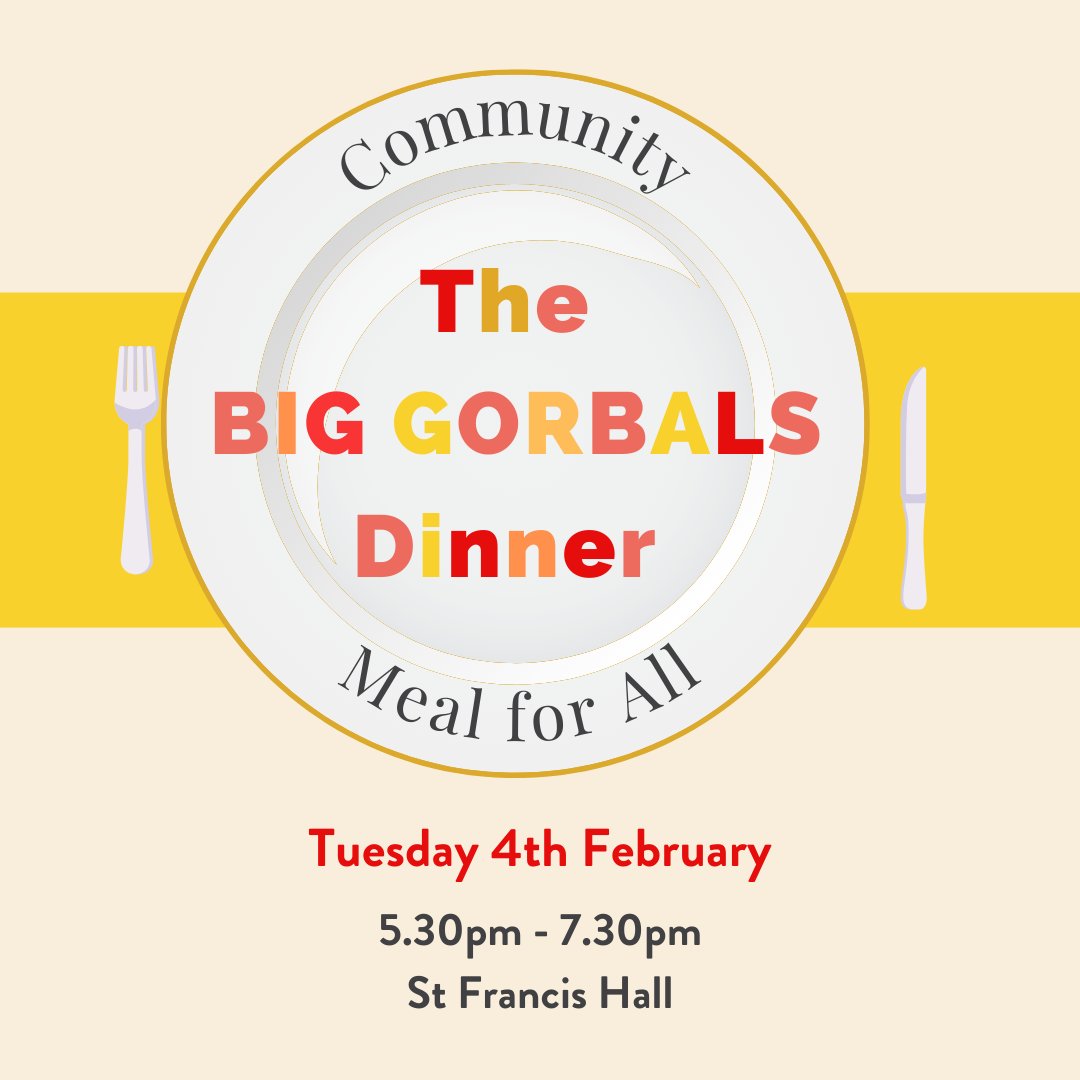 Tomorrow is Big Gorbals Dinner Day! 😋🍽️

Join us on Tuesday 4th February at St Francis Hall from 5.30pm for some scrumptions scran and socialising with fellow Gorbals friends and neighbours. 🍲

We hope to see you there!

#goodaboutgorbals
<a href="/NGHACommunities/">NGHA Communities</a> <a href="/MichaelfNGHA/">Michael Fullerton</a>