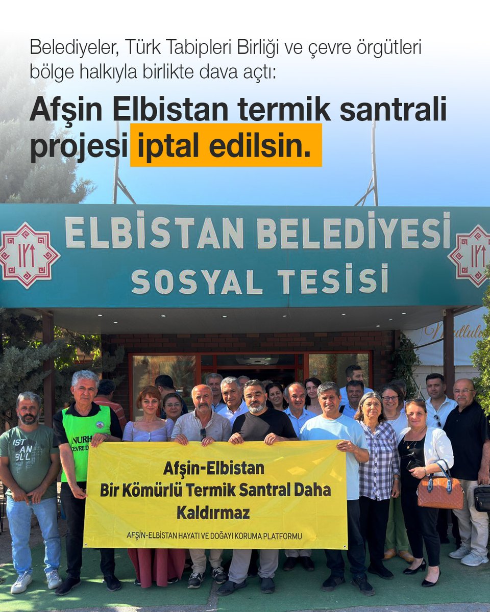🚨 Elbistan Halkı Davacı! "40 yıldır ciğerlerimizden tanınıyoruz!" diyen bölge halkı, termik santral projesinin iptali için mahkemede! 

 Elbistan, Nurhak ve Ekinözü Belediyeleri, Türk Tabipleri Birliği, TEMA Vakfı ve Greenpeace Türkiye bölge halkıyla birlikte dava açtı.